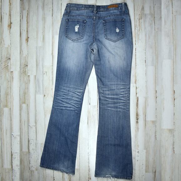Y2K style Mudd blue stretch denim frayed low rise bootcut jeans Junior's size 9 - Picture 6 of 7